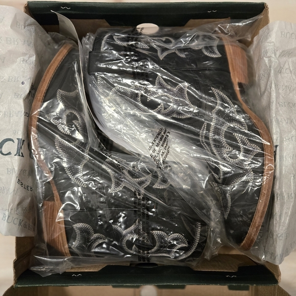 🤠NWT Leather Western Cowboy/Cowgirl Black Boots NIB - Picture 14 of 15